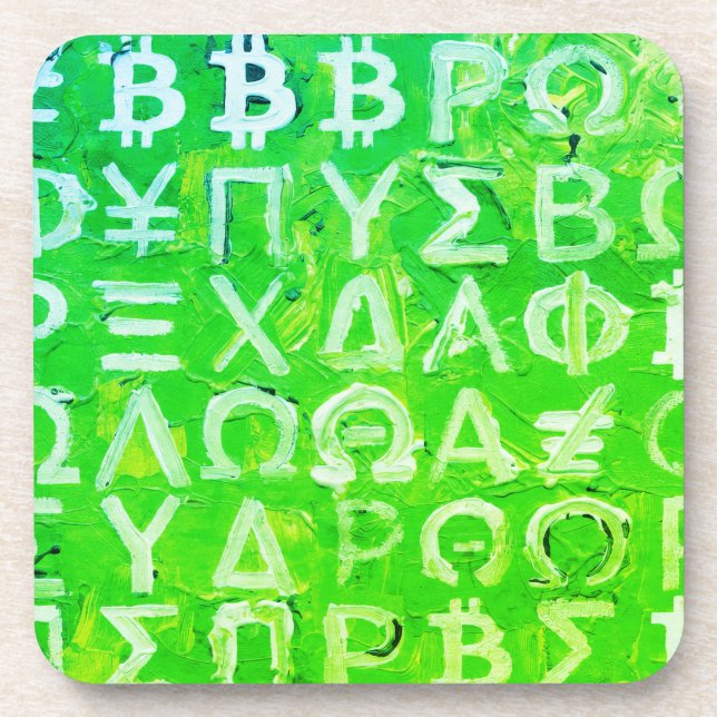 Symbols of Bitcoin (Bright Profit Green - 7) Coaster (Front)