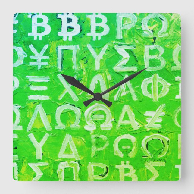 Symbols of Bitcoin (Bright Profit Green - 7) Square Wall Clock (Front)
