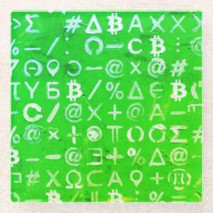 Symbols of Bitcoin (Bright Profit Green - 8) Glass Coaster