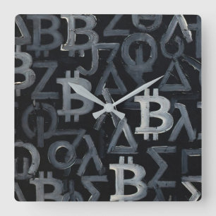 Symbols of Bitcoin (Style: 12) Square Wall Clock