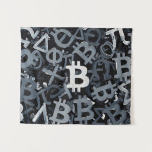 Symbols of Bitcoin (Style: 3) Tapestry