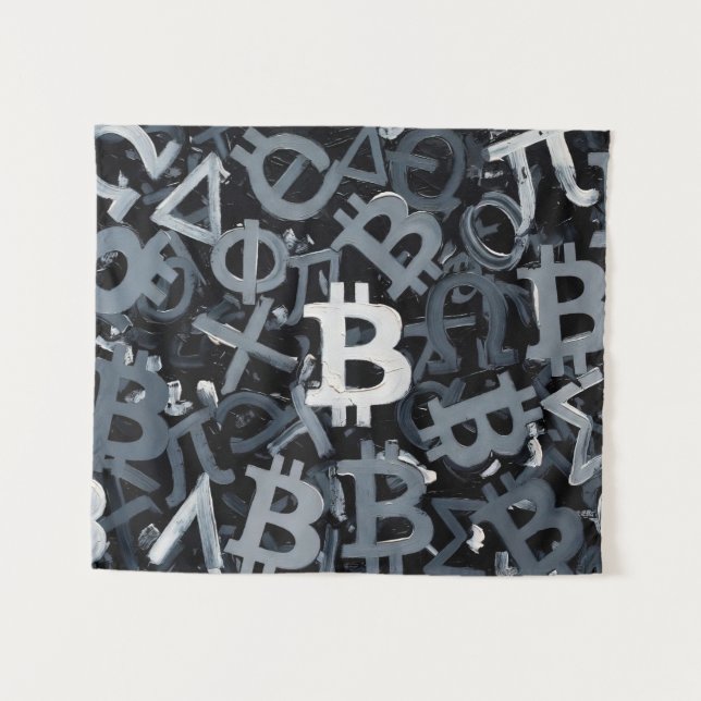 Symbols of Bitcoin (Style: 3) Tapestry (Front (Horizontal))