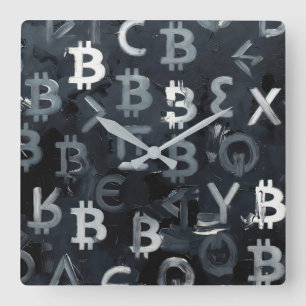 Symbols of Bitcoin (Style: 7) Square Wall Clock