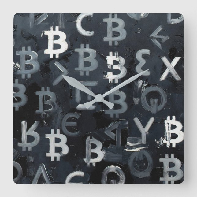 Symbols of Bitcoin (Style: 7) Square Wall Clock (Front)