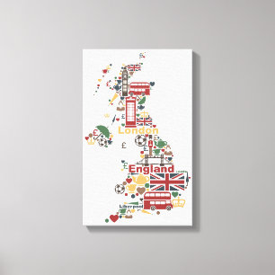 Symbols of England Map Canvas Print