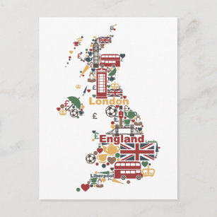 Symbols of England Map Postcard