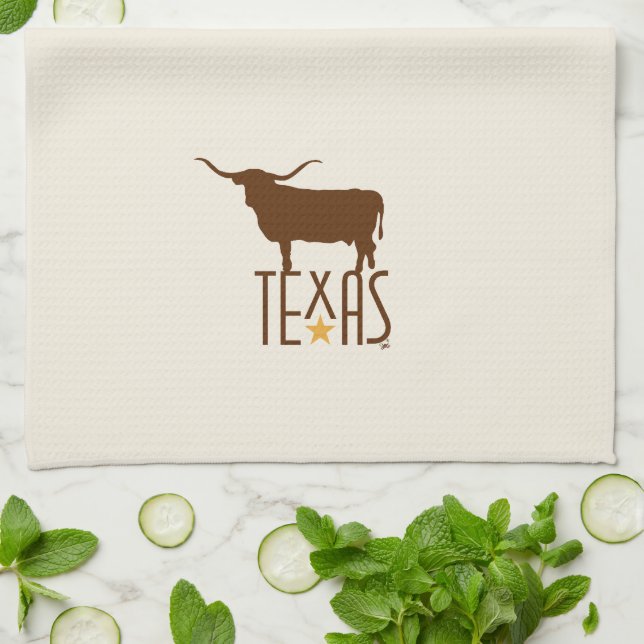 Symbols of Texas, Longhorn, brown Tea Towel (Folded)