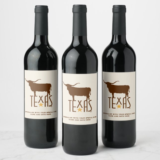 Symbols of Texas, Longhorn, brown Wine Label (Bottles)