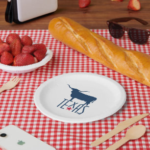 Symbols of Texas, Longhorn, navy Paper Plate