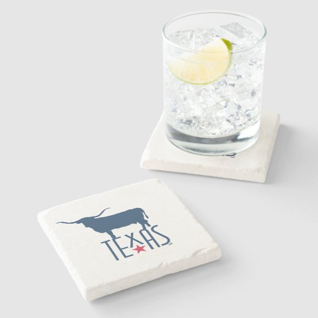 Symbols of Texas, Longhorn, navy Stone Coaster (Side)