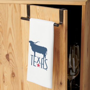 Symbols of Texas, Longhorn, navy Tea Towel