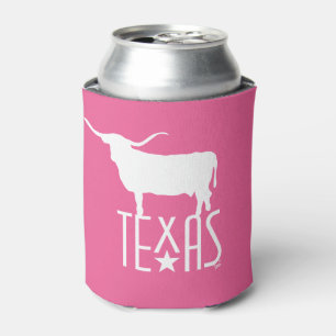 Symbols of Texas, Longhorn, pink Can Cooler