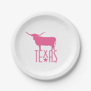 Symbols of Texas, Longhorn, pink Paper Plate