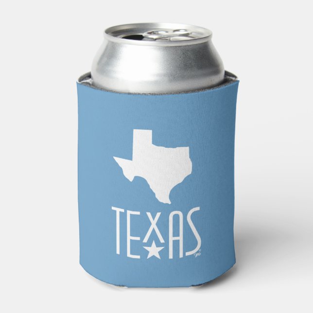 Symbols of Texas, state of Texas, blue Can Cooler (Can Front)