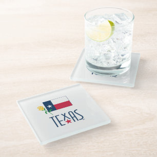 Symbols of Texas, Texas Flag and Yellow Rose Glass Glass Coaster