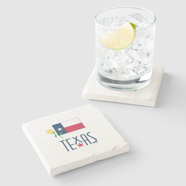 Symbols of Texas, Texas Flag and Yellow Rose Glass Stone Coaster (Side)
