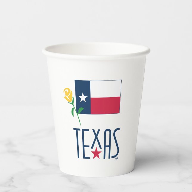 Symbols of Texas, Texas Flag and Yellow Rose Paper Cups (Back)