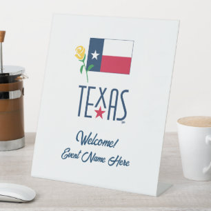 Symbols of Texas, Texas Flag and Yellow Rose Pedestal Sign