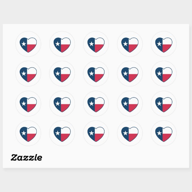 Symbols of Texas, Texas Flag, Heart Classic Round Sticker (Sheet)