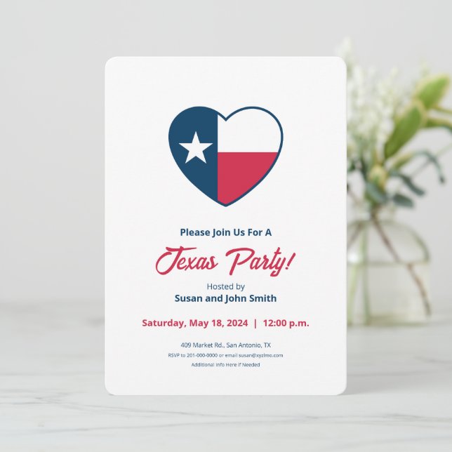 Symbols of Texas, Texas Flag, Heart Invitation (Standing Front)