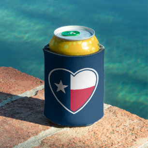 Symbols of Texas, Texas Flag, Heart - Navy Can Cooler