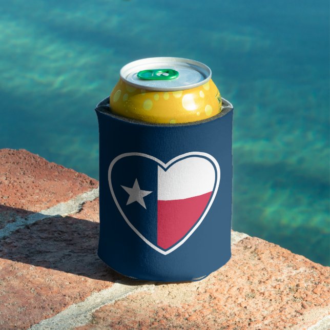 Symbols of Texas, Texas Flag, Heart - Navy Can Cooler (In Situ Pool)