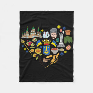 Symbols Of Ukraine Heart - Unique Ukrainian Souven Fleece Blanket