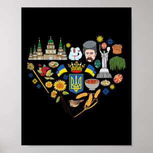 Symbols Of Ukraine Heart - Unique Ukrainian Souven Poster