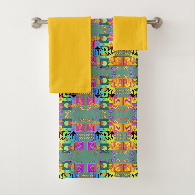 Symbols + Punctuation Muted Green Bath Towel Set (Insitu)