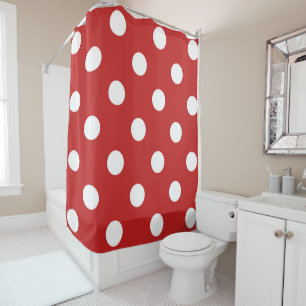Symetric red and white, retro polka dots theme shower curtain