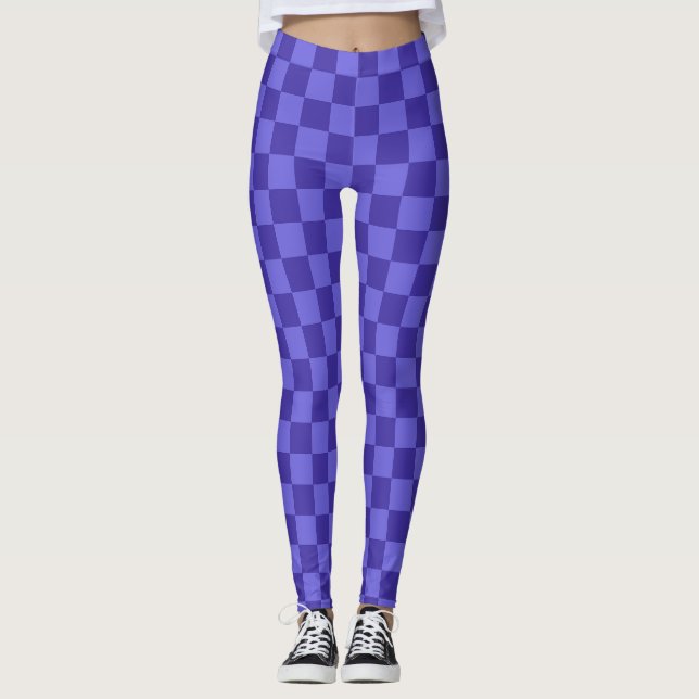 Symmetric Blue Checkerboard Design Leggings (Front)