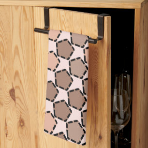 Symmetric Brown Pentagons with Dashed Borders Tea Towel