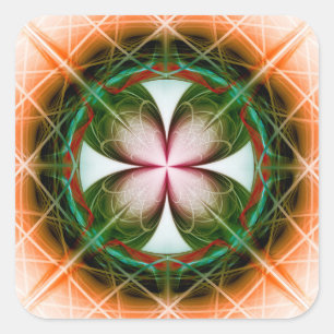 Symmetric green flowery ornament square sticker