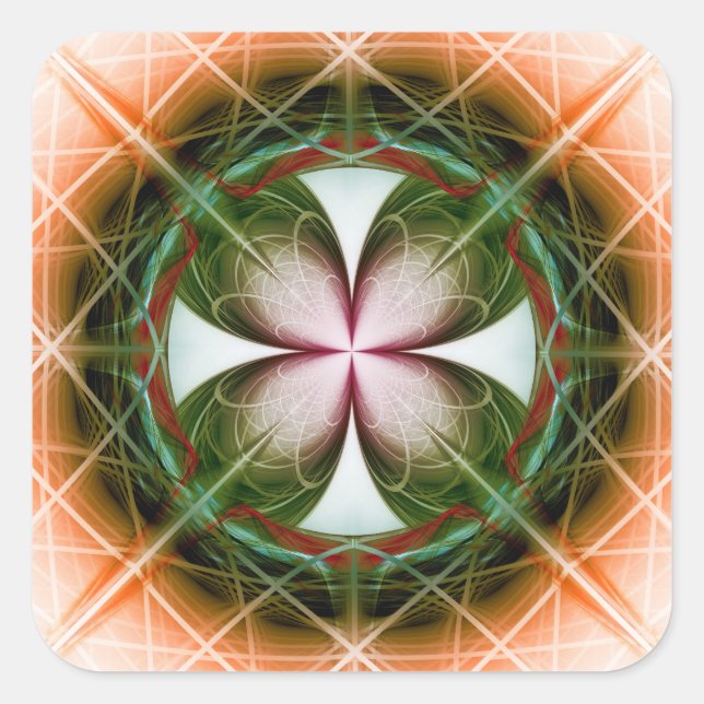Symmetric green flowery ornament square sticker (Front)