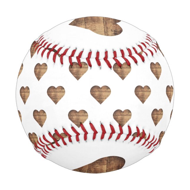 Symmetric Large Rustic Brown Wooden Hearts Baseball (Front)