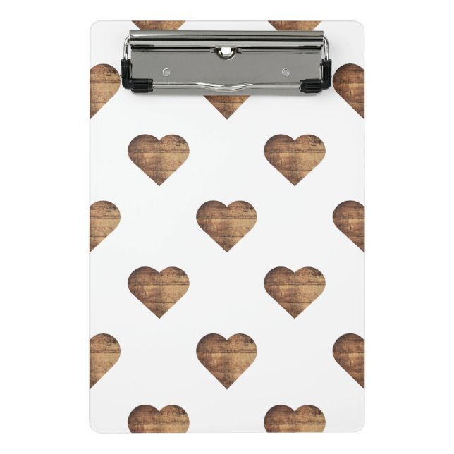 Symmetric Large Rustic Brown Wooden Hearts Mini Clipboard (Front)