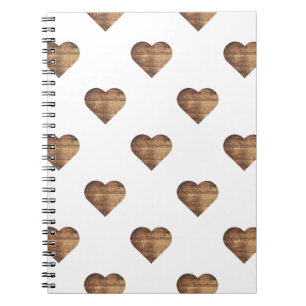 Symmetric Large Rustic Brown Wooden Hearts Notebook
