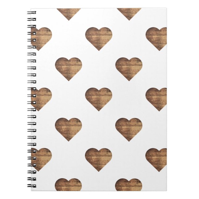 Symmetric Large Rustic Brown Wooden Hearts Notebook (Front)