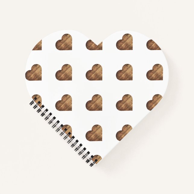 Symmetric Large Rustic Brown Wooden Hearts Notebook (Front)