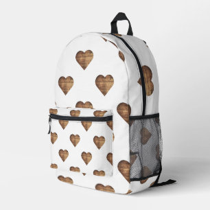 Symmetric Large Rustic Brown Wooden Hearts Printed Backpack