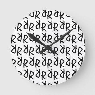Symmetric R Line Art T-Shirt, Minimalist Doodle Ab Round Clock
