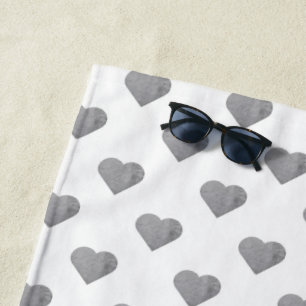 Symmetric Small Concrete Grey Hearts on White  Beach Towel