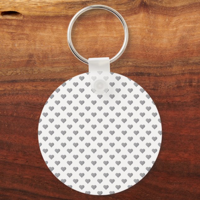 Symmetric Small Concrete Grey Hearts on White  Key Ring (Back)
