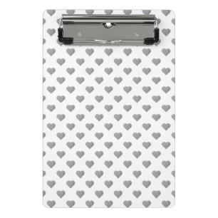 Symmetric Small Concrete Grey Hearts on White Mini Clipboard