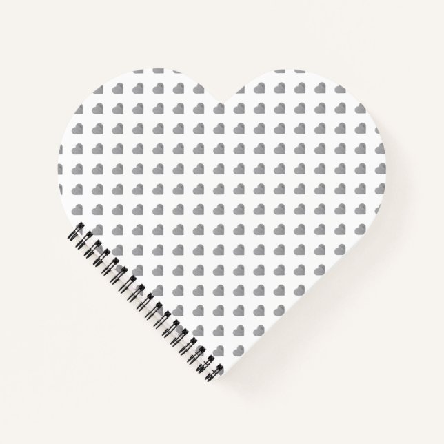Symmetric Small Concrete Grey Hearts on White  Notebook (Front)