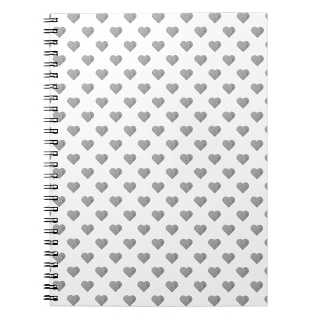 Symmetric Small Concrete Grey Hearts on White  Notebook (Front)
