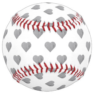 Symmetric Small Concrete Grey Hearts on White Softball