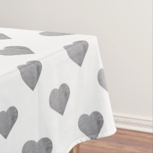 Symmetric Small Concrete Grey Hearts on White  Tablecloth