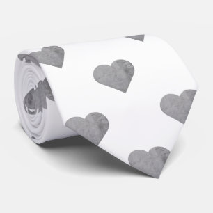 Symmetric Small Concrete Grey Hearts on White  Tie