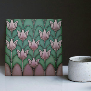 Symmetric Violet Purple Blue Tulips Wall Decor Tile
